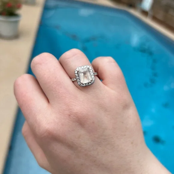 Gorgeous Moonstone/Authentic Diamonds Rose Gold Ring Size 8 - Picture 2 of 9